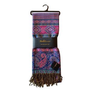 Nicole’s Boutique Pashmina-Style Paisley Shawl Scarf Wrap Pink Blue Gold